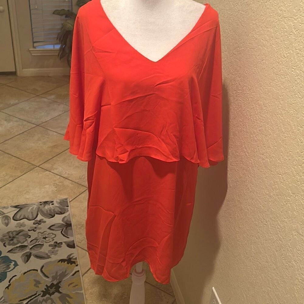 Krisa Women's Size M Layered Drape Mini Dress Coral Red Cocktail Party Flowy New